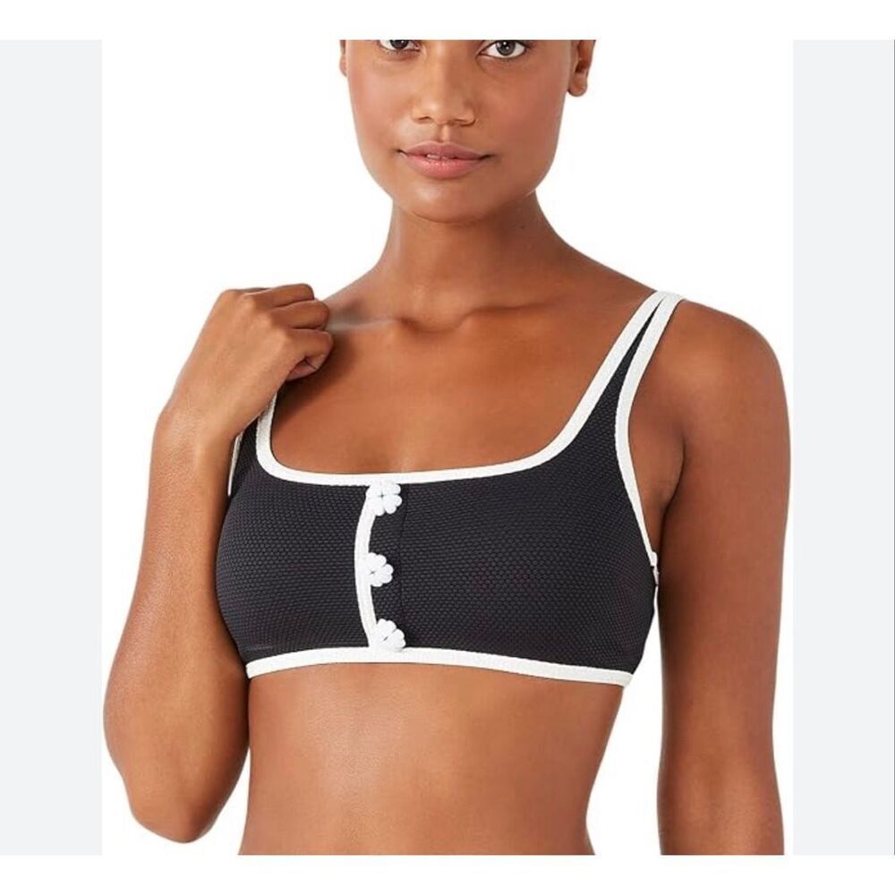 Kate Spade New York Pique Texture Contrast Square Neck Bralette swim top S NWT